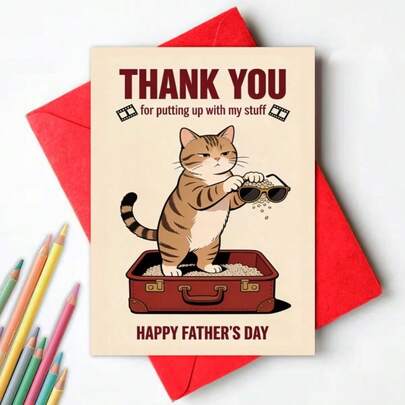 猫奴父亲节贺卡，趣味双关感谢卡，送给猫爸和宠物主人的完美之选