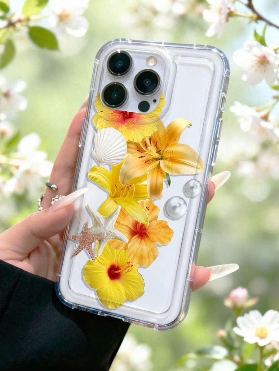 Yellow Floral Phone Case, Tropical Lily & Hibiscus Transparent Soft TPU Summer Aesthetic Phone Case Compatible With IPhone 13/11/17/17pro/16/14/15/15pro/15 Plus/15 Promax/7plus/8plus/X/Xs Max/Xr/11pro/12pro/13pro/14pro/12mini/13mini/11promax/12promax/13promax/14promax/14plus/17pro Max/17Air/6/6s Plus/7/8/16Pro/16plus/16promax/Se2/17promax & Compatible With Samsung Galaxy/A54/A14/A12/A13/A15/A32/A33/A24/A52S/S20/S21/S22/S23/S24/S23Plus/S24ultra/S25/A15/A33/A23 - Multicolor - View 1