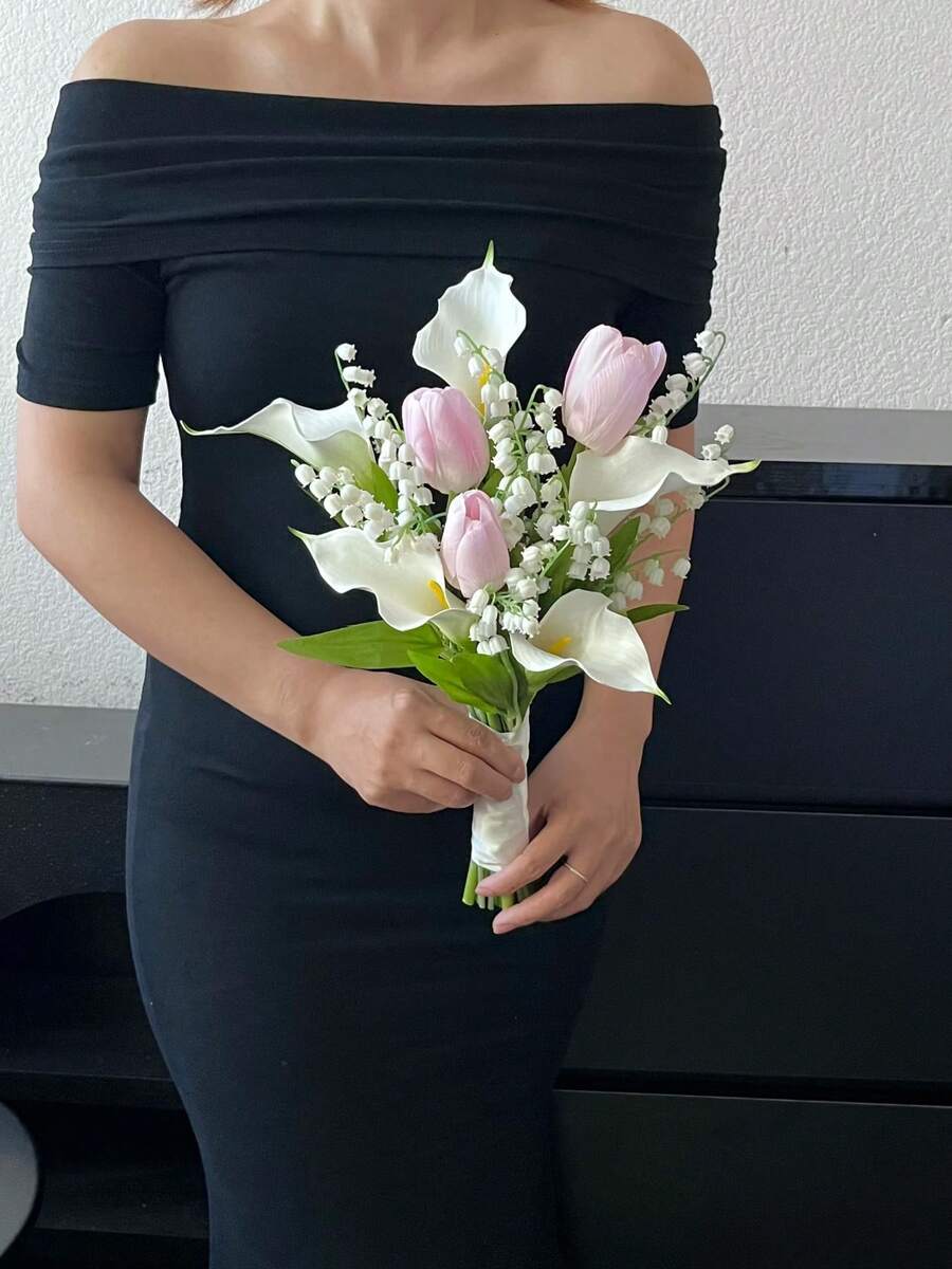 马蹄莲新娘婚礼花束,乳胶仿真花,适用于母亲节、复活节、家居、厨房、婚礼装饰、春季花卉布置、派对及婚礼中心装饰、夏季、海滩等场合。 - 彩色 - 查看 1