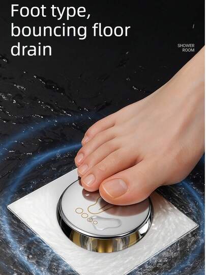 304 Stainless Steel Foot-Operated Drain Core, Bathroom Shower Room Foot-Pressed Pop-Up Drain Set, Odor-Proof Drain Core Insert, Universal Square Drain Cover Set