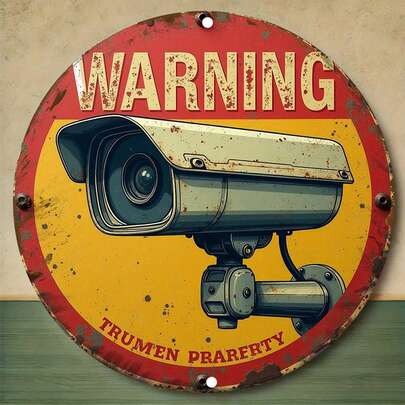 1pc 2D Flat Design, Vintage Round Metal Iron Safety Warning Sign - 8x8 Inches (20x20cm) Home Decor Wall Art, Suitable For Residential, Office, Restaurant, Bar, Cafe, Garage - Ideal Room Decor & Gift Choice, Perfectly Fits Indoor Decor Style, 2D Flat Design, Pre-Drilled Holes As Size Shown