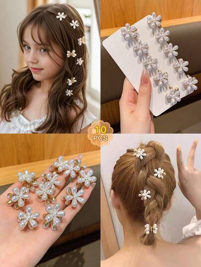 10个/套 花朵造型发夹，优雅时尚发饰，适合日常佩戴（不含卡片）