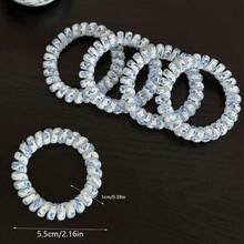 5 Pack Blue And White Porcelain Spiral Hair Ties For Women Elastic Coil Hair Ties No Crease Phone Cord French Style Suitable For Thick Hair And Thin Hair Casual - 藍白色 - 查看 6