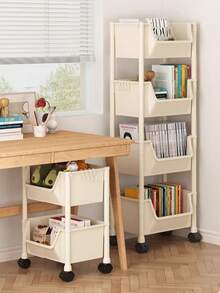 Compact Movable Storage Rack, Multi-Tier Floor-Standing Toy Storage Rack, Kitchen Supplies & Vegetable Organizer Rack, Wheeled Bedroom Bookshelf, Mobile Snack Storage, Perforated Design To Prevent Water Accumulation, Also Suitable For Bathroom Storage. Can Store Snacks, Books, Toys, Vegetables, Condiment Bottles, Bathroom Toiletries. Can Be Placed On Tabletop Or Under Table, Ideal For Kitchen, Bathroom, Room, Study, Layered Storage Rack, Trolley-Style Storage Rack, Wardrobe Organization. - Multicolor - View 11