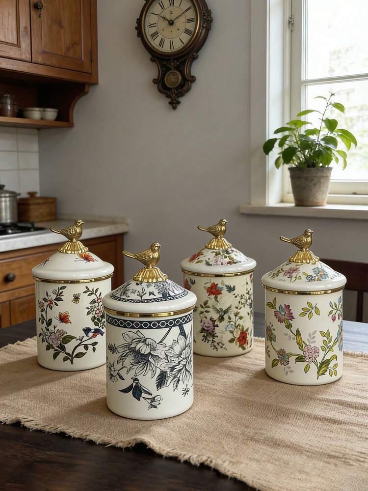 SummitPulse 1 Set, Luxury Bird Decor Enamel Ceramic Canister With Lid, Home/Office Tea/Coffee/Spice Storage Jar, Holiday/Birthday Gift For Elders And Relatives - View 6