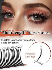 CoMango 12 Rows D-Curl Finely Curled 3D/5D/6D Fairy Eyelash Extension Set, Moisture-Resistant Eyelash Clusters, Pre-Fanned Faux Mink 5D Floral Lashes, Makeup Supplies - D - View 8