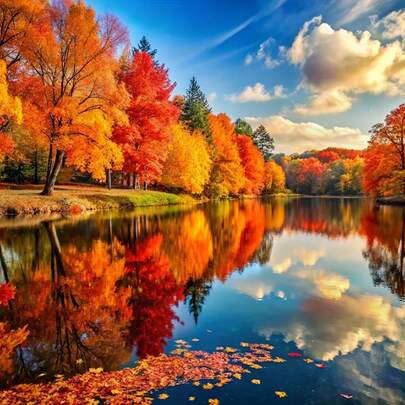 DIY钻石画套装：湖泊、森林、落叶、风景5D钻石画套装，圆形钻石，多种尺寸，适合初学者，可用于房间墙面装饰，是家居装饰和礼品的理想之选，适用于家庭、卧室、走廊、书房等墙面装饰。