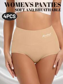 MEIYATING 4pcs Women High Waist Tummy Control Comfortable Letter Print Cotton Panties, Pink Tone Triangle Briefs - Multicolor - View 4