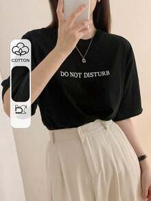Camiseta holgada de mujer con estampado de letras para el verano - Negro - Ver 9