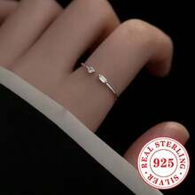 1pc S925 Sterling Silver April Birthstone Ring, Minimalist Natural Crystal Inlaid Open Ring, Versatile Jewelry For Women Daily, Casual, Party Wear - golden color - View 4