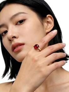 1件創意時尚酒紅寶石女款戒指，多面不鏽鋼珠寶，適合女性假期派對情人節 - 紅色 - 查看 5