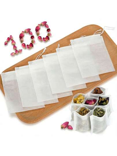 100pcs White Disposable Tea Bag Filters, Suitable For Loose Leaf Tea, Coffee, Spices, Herbs