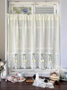 1 Stück süße koreanische beige Tulpen-dekorierte Kurze Vorhänge für kleine Fenster, Apartment Küche Vorhänge, Schlafzimmer Fenster Ventil, ohne Bohren Spannstange Vorhänge - Beige - Übersicht 6