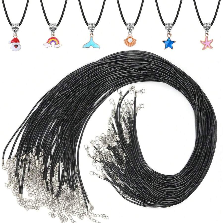 50cm Black Waxed Necklace Cord With Clasp Bulk For Bracelet Necklace And Jewelry Making - 50cm Necklace Cord - View 1