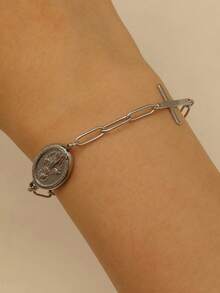 1pc Stainless Steel Jewelry Bracelet, Versatile Cross & Saint Design, Minimalist Elegant High-End Elegant, Suitable For Women's Daily, Party, And Gift Giving - Multicolor - View 8