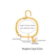 1件新款时尚字母十字架金色不锈钢链手链，女士款 - 金黃色 - 查看 2