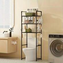 1 pieza Estantería de almacenamiento para inodoro de pie, Estantería de almacenamiento para balcón en negro/blanco, Estantería de almacenamiento para baño, Estantería de almacenamiento para inodoro, Gabinete de almacenamiento para baño, Almacenamiento para baño, Estantería de almacenamiento para baño de varias capas, Estantería minimalista para lavadora es un elemento esencial para el baño - Multicolor - Ver 8