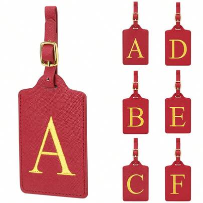 FOREVER MIYIN 26 Letter Initial Texture Fabric Luggage Tags - Cute Embroidery Gold Monogram Name Labels For Suitcases, Double Sided Information Card,Luggage & Travel Bags Durable Portable Identifier Tags With Clear Design-Perfect For Airplane Trips, Family Vacations, Business Travel & Daily Commutes & Stylish Must-Have Travel Accessories For Men, Women & Kids