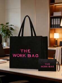 时尚大容量女士手提包，印有“The Work Bag”字样，多功能单肩包，可折叠耐用购物袋，便携手提包，女士化妆包，旅行洗漱包，春夏旅行必备，适用于办公、通勤、度假、购物等场合，是生日礼物、返校礼物、母亲节礼物、复活节礼物的理想之选。 - 彩色 - 查看 6