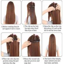 Extensiones de cabello invisibles de una pieza, pelo largo sintético liso de 24 pulgadas, 5 Clips, postizo negro y marrón para mujer 3VIE - 12M613 - Ver 6