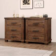 Mesita de Noche Rústica de Madera Maciza Reciclada con Tres Cajones (antiguo sku:WF298401AAD)    RR - Natural + Madera Maciza + 3 Cajones - Ver 7