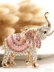 1pc Rhinestone Creative Cartoon Elephant Keychain, Cute Bag Charm Car Key Ring For Women - Gold - View 1