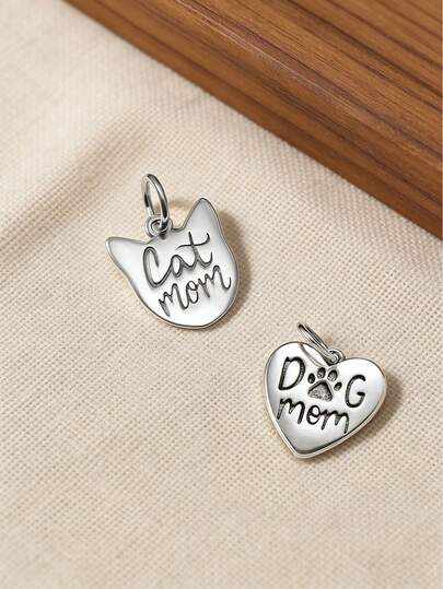 1pc Simple Unique 925 Hot Selling Sterling Silver Cat Mom Charm "Dog Mom" Charm Available In Extended Sizes Ring Light Cable Chain Bohemian Style High-End Light Luxury DIY Pendant Women Fine Jewelry Gift