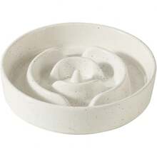 Ceramic Raised Slow Feeder Dog Bowl Set With Acacia Wood Stand - 1 x 香草白 - A - 查看 10