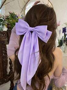 1pc Elegant Purple Vintage Style Oversized Scrunchie Hair Clip With Bowknot, Suitable Daily Wear, Festival, Party Cute Valentine's Day Claw Clips Hair Claws Hair Barrettes, School Stuff, College, Bows, Hair Accessories, Accessories - 白色 - 查看 3
