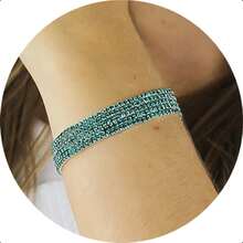 Women's Semi-Jewelry Set, 925 Sterling Silver Plated, Kit Of 5 Elastic Bracelets With Sparkling Rhinestones, Silver Finish - 綠色電氣石 - 查看 4