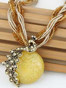 1pc Fashionable Peacock Pendant Necklace, Boho Style Tassel Retro Necklace With Beads For Women - Green - View 7
