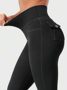 YEOREO CoreFlex Women Workout Mini Flare Leggings With Pockets Hidden Scrunch Cargo Gym Casual Denim-Look Yoga Pants Summer Clothes For Women - màu đen - Xem 7