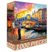 1000片拼图玩具，尺寸70厘米*50厘米，油画风景卡通图案，成人减压，装饰艺术品，适合万圣节、圣诞节、生日礼物 - 彩色 - 查看 18