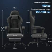 DEVOKO Ergonomic Gaming Chair With Adjustable Armrests, Retractable Footrest & Lumbar Support, Comfortable PU Leather Desk Chair - Black - View 2