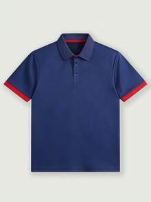Men's Short Sleeve Polo Shirt Solid Color, Casual Style For Daily Wear Outdoor Travel Work, Perfect Gift For Boyfriend Husband - Royal Blue - View 4
