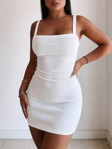 ChicMe Đầm ngắn không tay dáng ống dành cho nữ, kiểu dáng ôm sát, co giãn, thích hợp mặc đi dự tiệc hoặc câu lạc bộ, màu trắng. - trắng - Xem 6