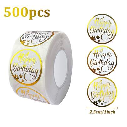 500 szt./rolka naklejek z folii złotej "Wszystkiego najlepszego z okazji urodzin", naklejki do pieczętowania prezentów na imprezę, etykiety samoprzylepne do dekoracji prezentów