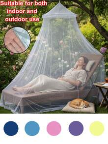 1pc 6-Color Multi-Size Mosquito Net, Outdoor Camping Tent, Princess Round Top Canopy, Indoor/Outdoor Use, Fully Enclosed Circular Dome Design, Insect Proof, Easy Installation, Suitable For King, Queen, Twin Beds - Multicolor - View 2