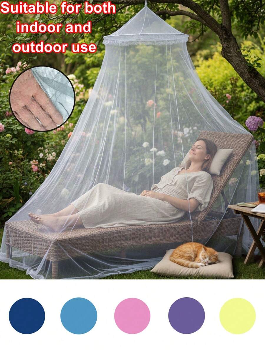 1pc 6-Color Multi-Size Mosquito Net, Outdoor Camping Tent, Princess Round Top Canopy, Indoor/Outdoor Use, Fully Enclosed Circular Dome Design, Insect Proof, Easy Installation, Suitable For King, Queen, Twin Beds