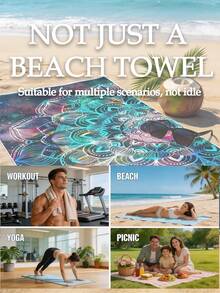 1 pieza Toalla de playa con patrón de mandala, esencial para verano, viajes, vacaciones - Multicolor - Ver 3