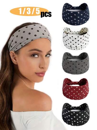 1/3/5 多款宽松女士发带 - 弹性瑜伽吸汗带及日常发饰