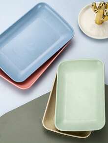4pcs Rectangular Plastic Plates, 4 Colors, Creative Nordic Style Dinner Plates, Dessert Plates, Snack Dishes, Fruit Trays, Random Color - Multicolor - View 5