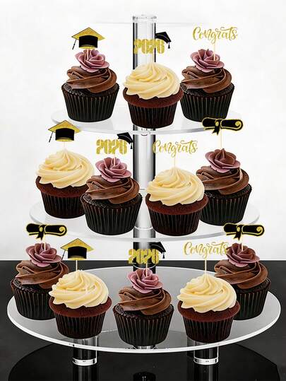 2026 Graduation Theme Cupcake Decorations, Graduation Party Food/Appetizer Picks, Mini Cake Toppers With Graduation Cap, Class Of 2026 Patterns, Suitable For: Home Graduation Cake Decor, Graduation Party Decor, Party Favors, Tabletop Centerpieces