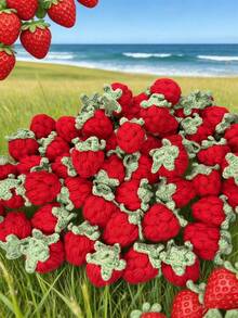 3/5/10/20/30 件手工钩针红色草莓饰品 | 红色和绿色针织羊毛吊坠，适用于钥匙扣、手机配件和 DIY 工艺品 - 完美的生日礼物装饰、包袋饰物、俏皮设计、织物纹理、钩针配饰，非常适合感恩节 - 紅色 - 查看 10