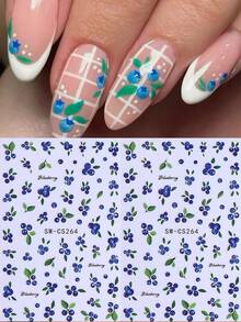 2张蓝莓水果图案美甲贴纸，自粘式3D美甲贴纸，夏季美甲装饰贴纸，女士美甲用品 - 彩色 - 查看 2