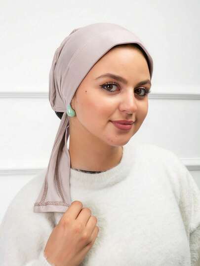 1pc Middle Eastern Arabic Women Solid Color Silky Cotton Modal Embedded Drawstring Adjustable Headscarf Lining, Suitable For Daily Wear