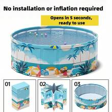 1pc Tropical Round Swimming Pool, Portable Foldable Pool Without Inflation, Blue Palm Tree Print, PVC & Oxford Fabric Material, Quick Setup Home Pool, Suitable For Backyard, Beach, Garden And Indoor Summer Fun - A - View 9