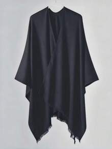 1pc New Striped Tasseled Poncho/Cape, Warm & Fashionable Unisex Shawl Scarf For Autumn/Winter - Multicolor - View 18