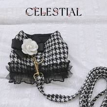 格子宠物胸背带，千鸟格小狗牵引背心，适用于狗/猫，适合泰迪/贵宾犬，可拆卸花朵装饰（由于制造工艺复杂，花朵装饰上可能会出现轻微瑕疵或轻微污渍，但不影响整体外观或可用性） - 彩色 - 查看 19