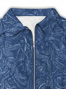 Elegant Paisley Pattern Twist Zipper Pocket Plus Size Women's Solid Color Fitted Waist Flared Dress Summer - Blue - View 9